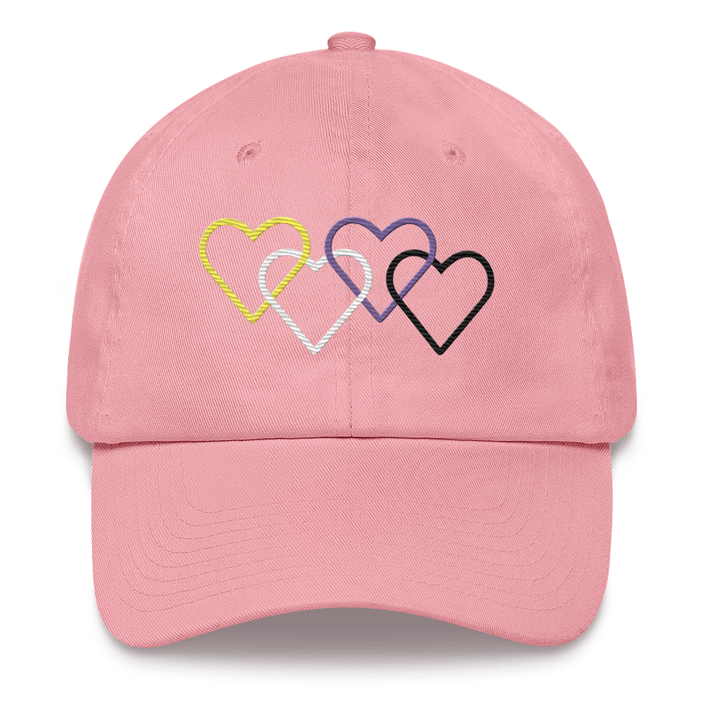 Nonbinary Pride Hat: Interlaced Heart Outlines Embroidered Cap