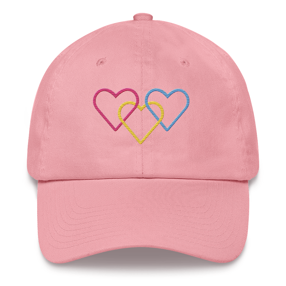 Pansexual Pride Hat: Interlaced Heart Outlines Embroidered Cap