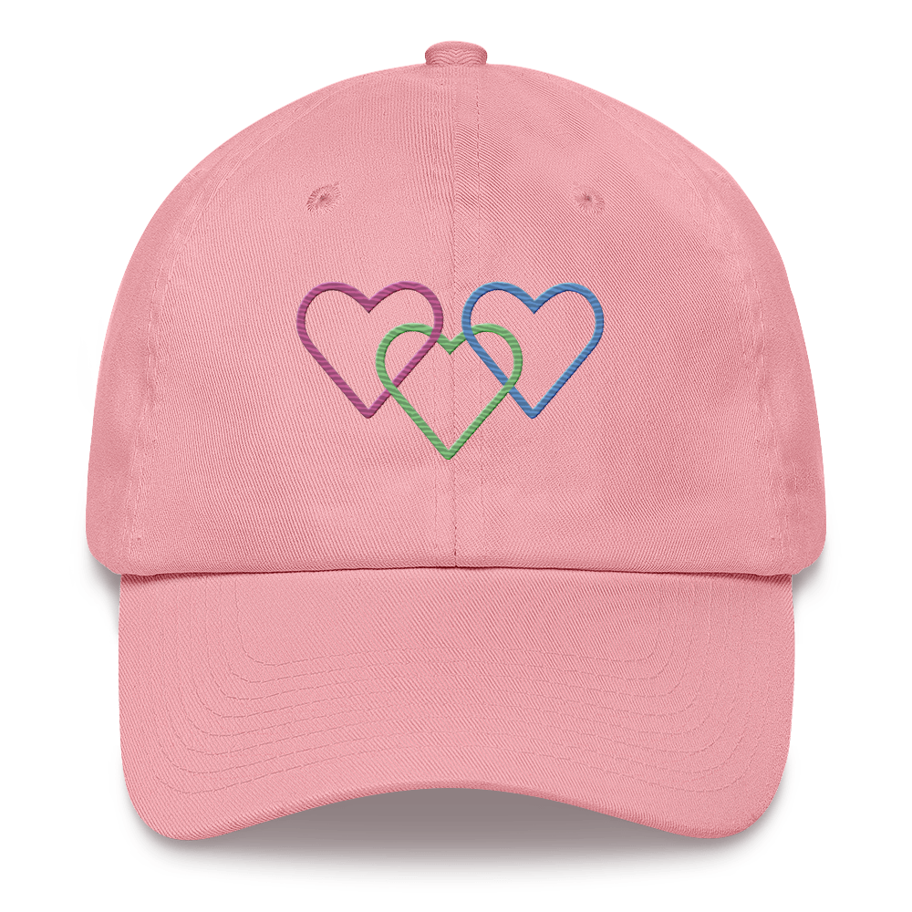 Polysexual Pride Hat: Interlaced Heart Outlines Embroidered Cap