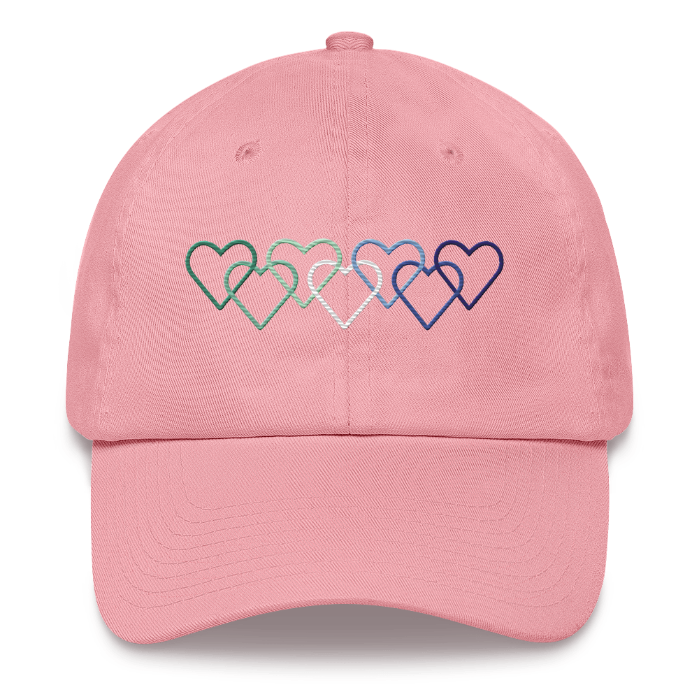 Gay Pride Hat: Interlaced Heart Outlines Embroidered Cap