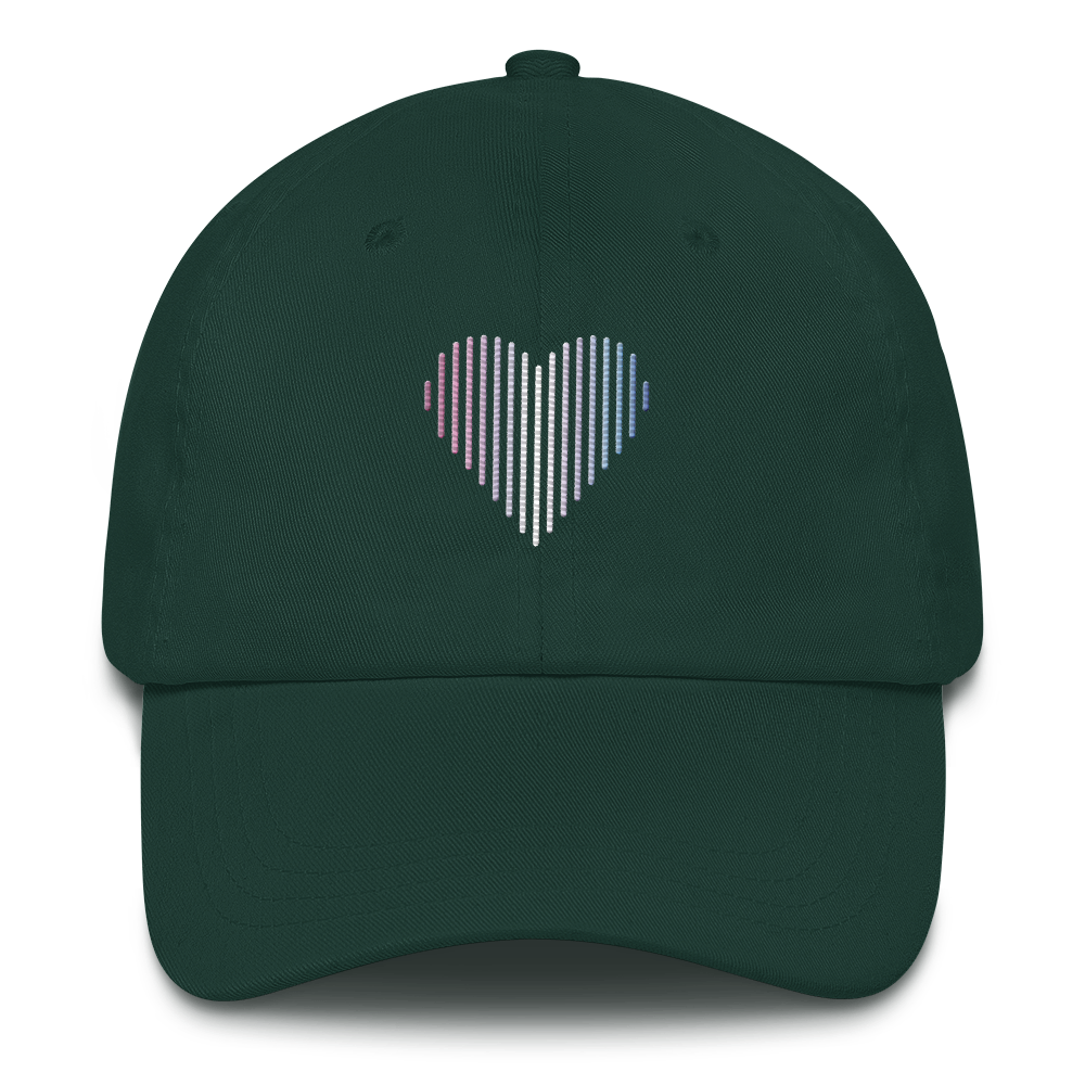Bigender Heart Lines Hat: Embroidered Pride Gradient Cap