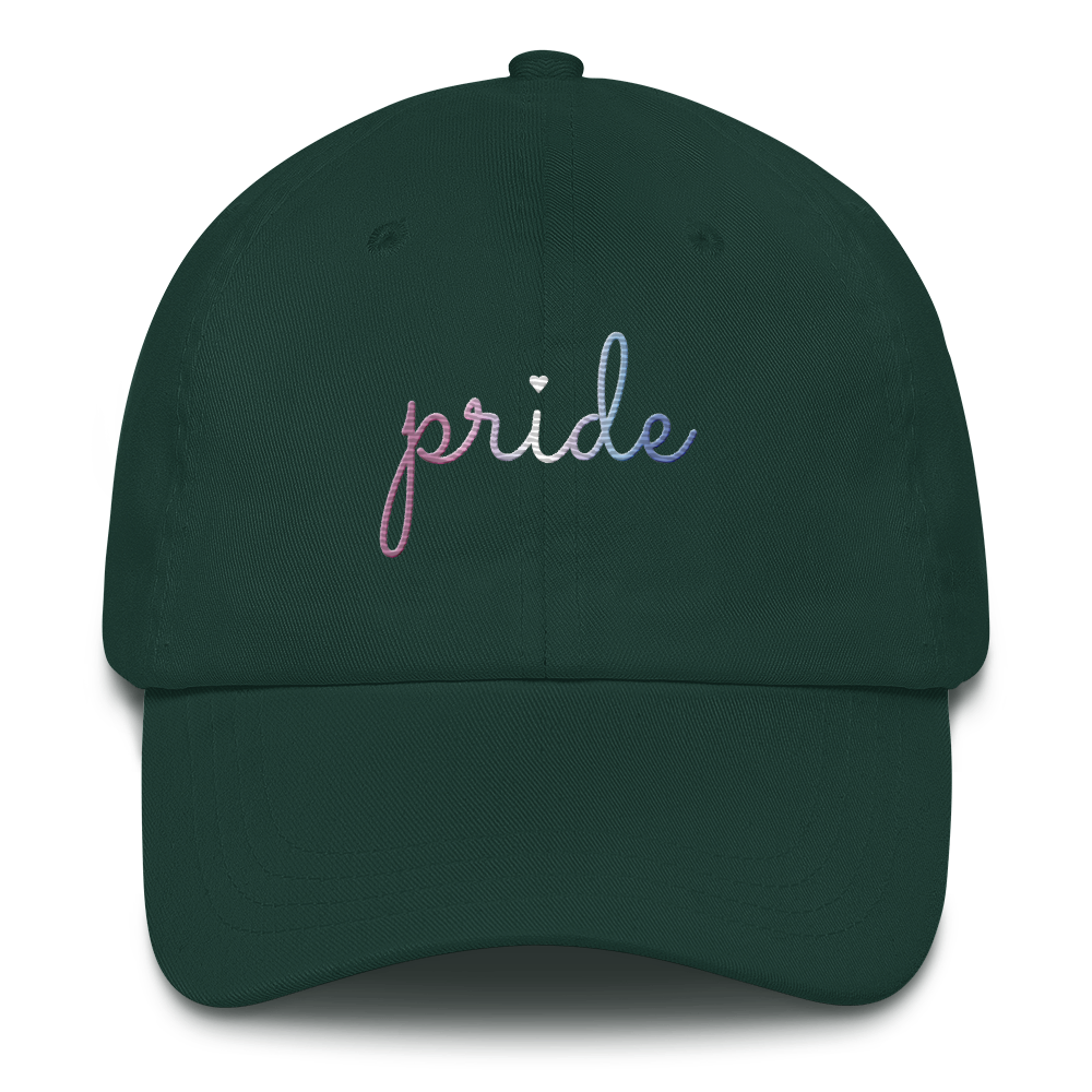 Bigender Pride Hat: Cursive 'Pride' in Gradient Colors
