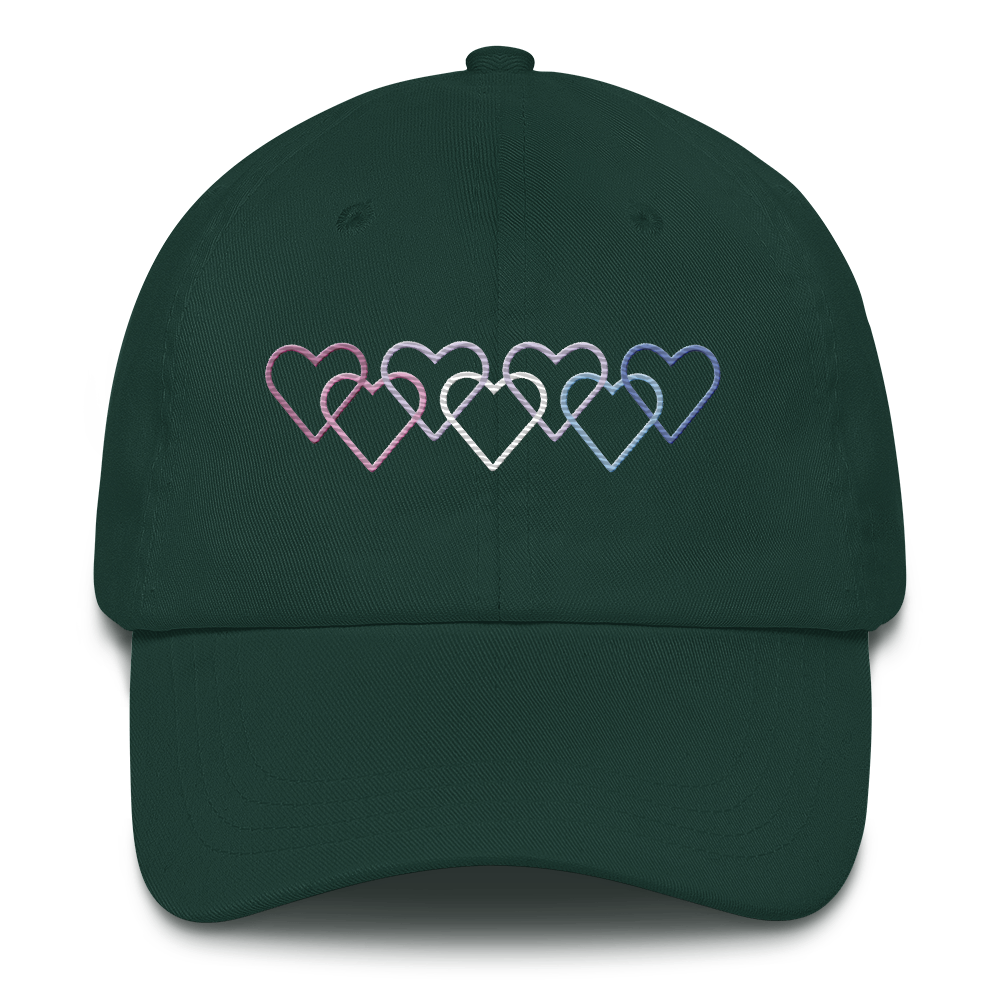 Bigender Pride Hat: Interlaced Heart Outlines Embroidered Cap