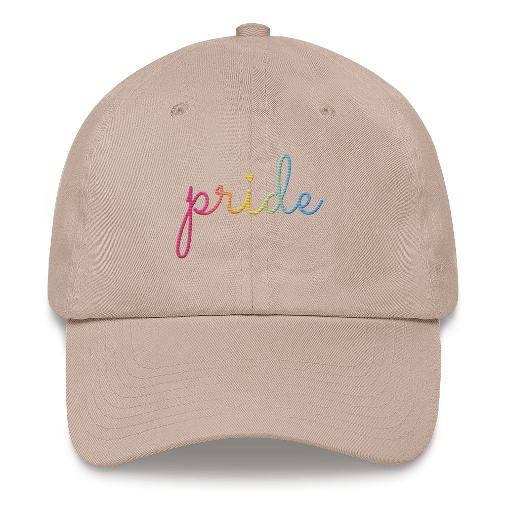 Pansexual Pride Hat: Cursive 'Pride' in Gradient Colors