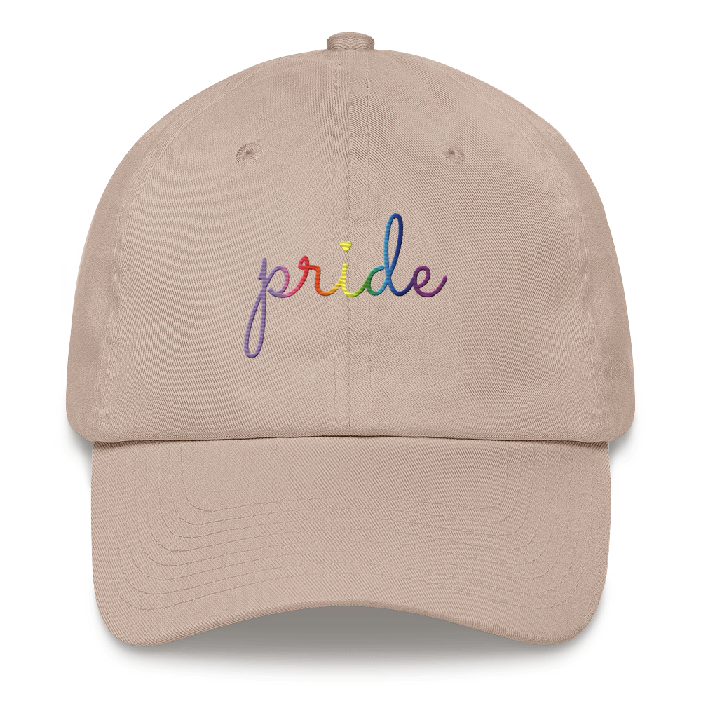 Gilbert Baker Pride Hat: Cursive 'Pride' in Gradient Colors