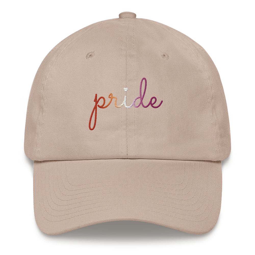 Lesbian Pride Hat: Cursive 'Pride' in Gradient Colors