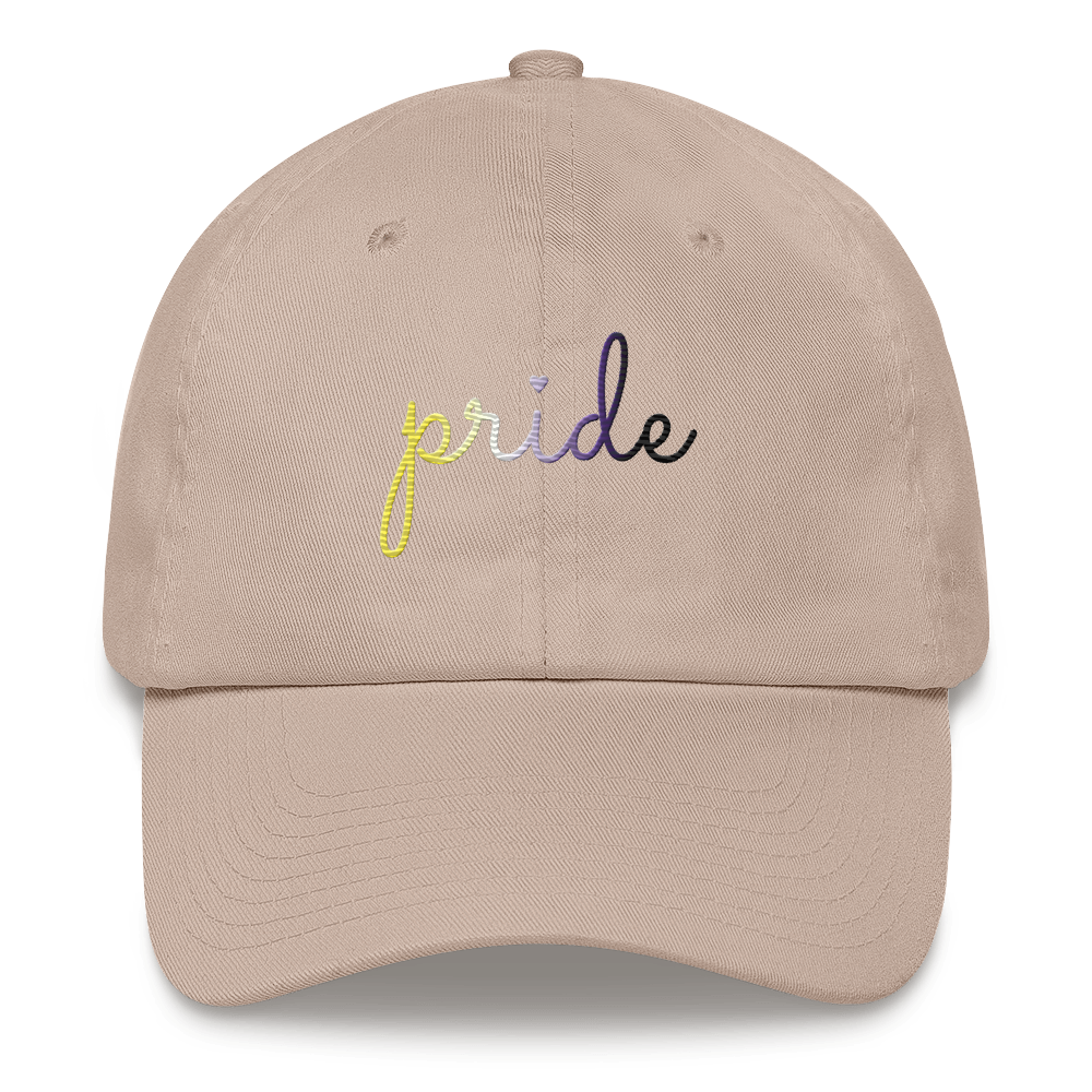 Nonbinary Pride Hat: Cursive 'Pride' in Gradient Colors