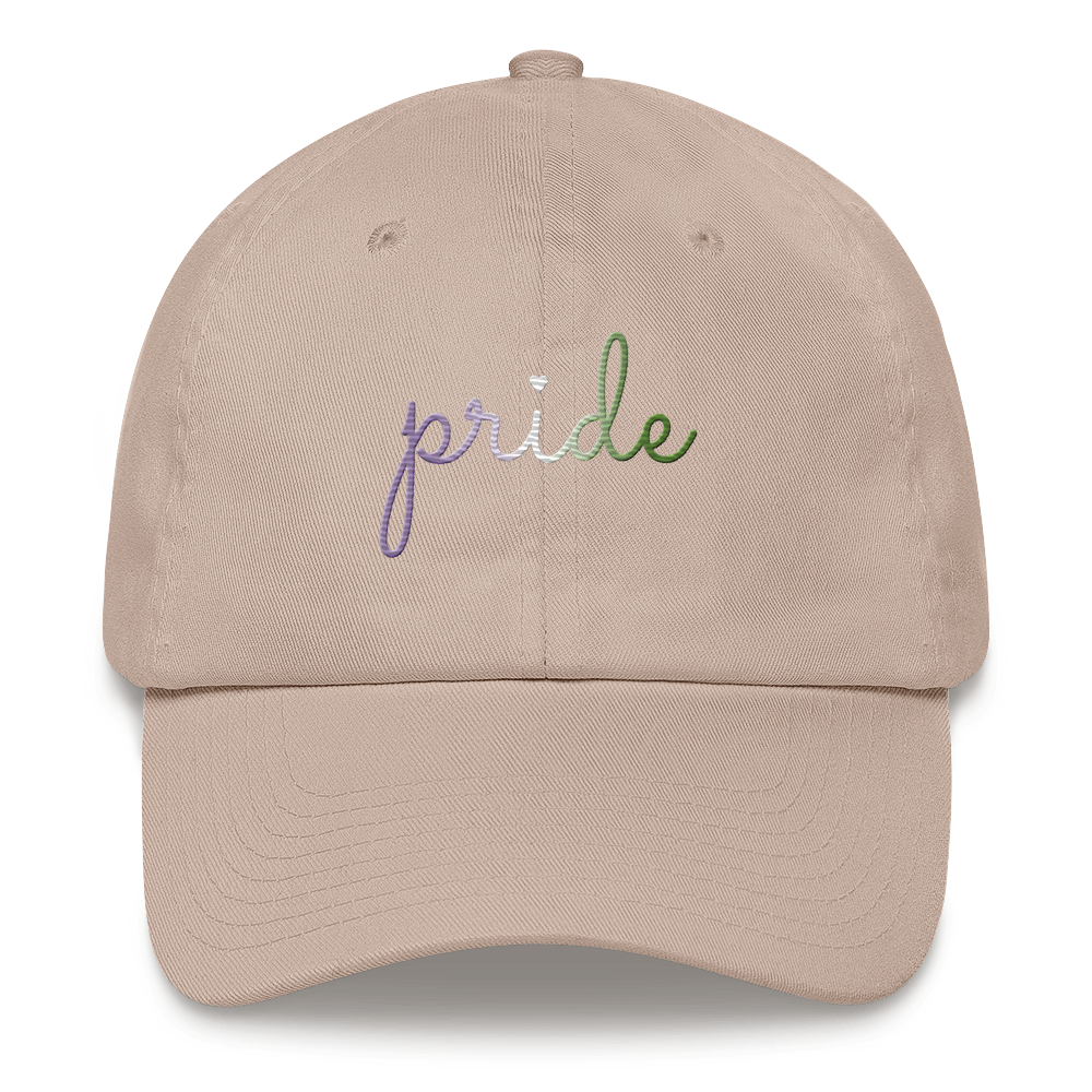 Genderqueer Pride Hat: Cursive 'Pride' in Gradient Colors