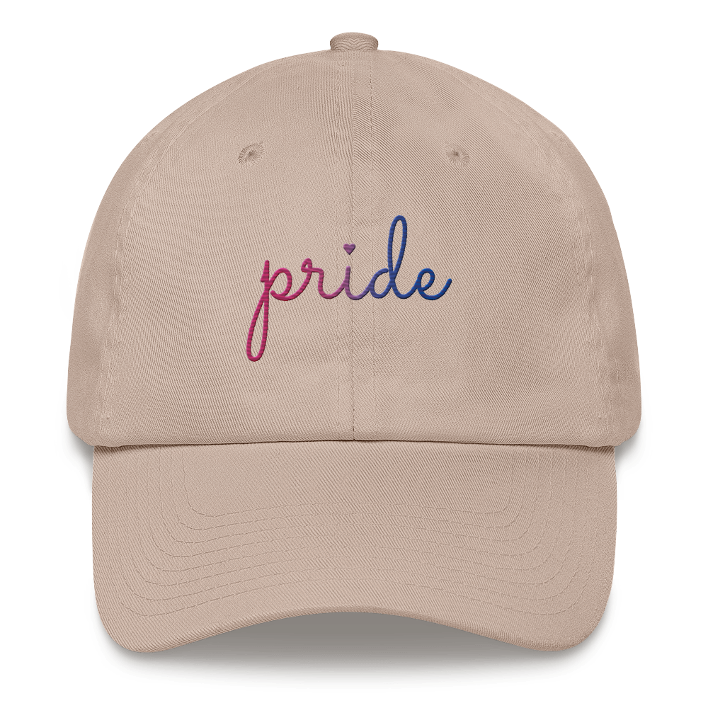 Bisexual Pride Hat: Cursive 'Pride' in Gradient Colors