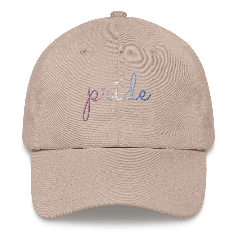 Bigender Pride Hat: Cursive 'Pride' in Gradient Colors