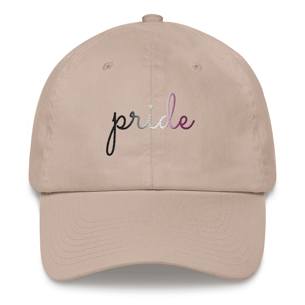 Asexual Pride Hat: Cursive 'Pride' in Gradient Colors