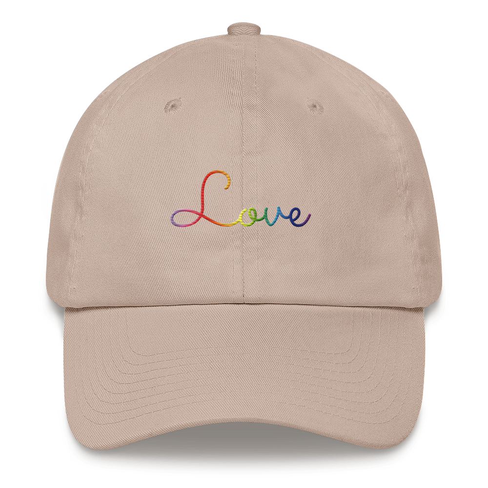 Gilbert Baker Pride Love Script Hat: Elegantly Embroidered Pride Cap