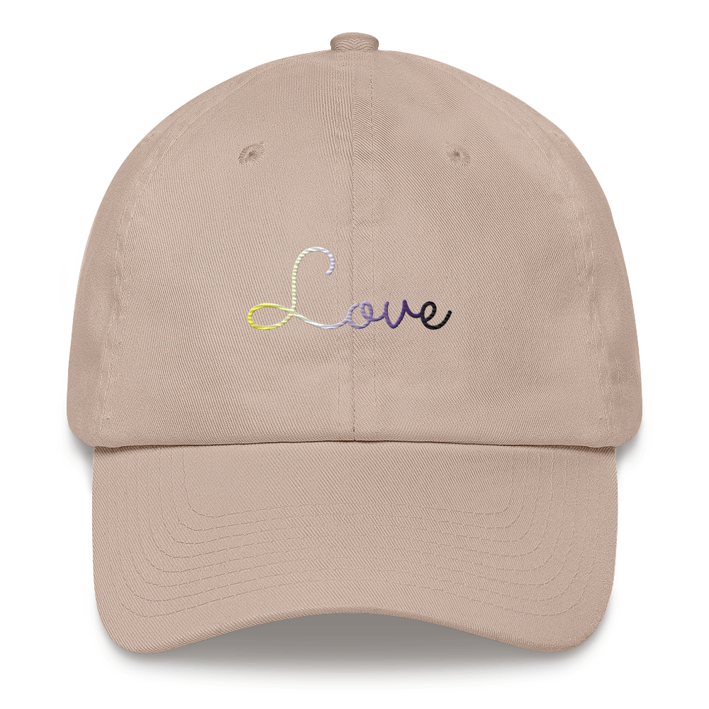 Nonbinary Love Script Hat: Elegantly Embroidered Pride Cap