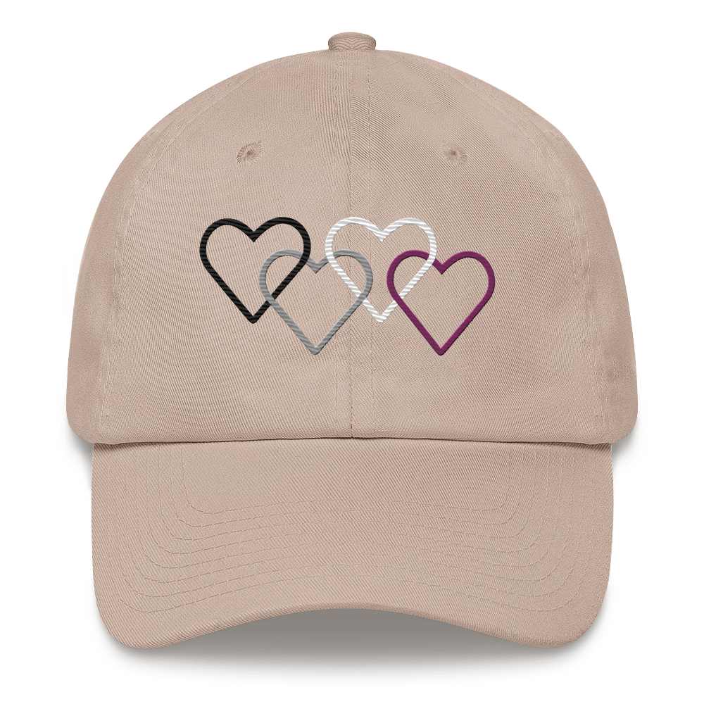 Asexual Pride Hat: Interlaced Heart Outlines Embroidered Cap