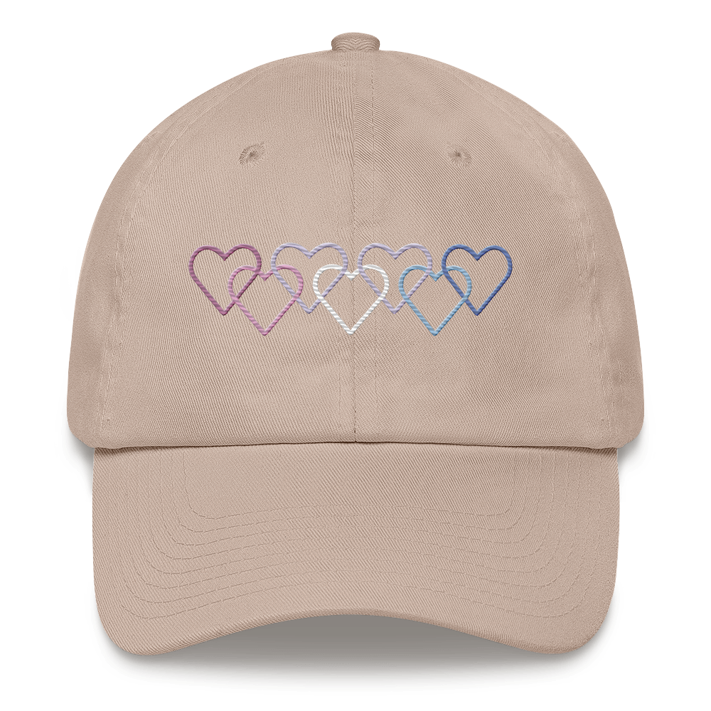 Bigender Pride Hat: Interlaced Heart Outlines Embroidered Cap