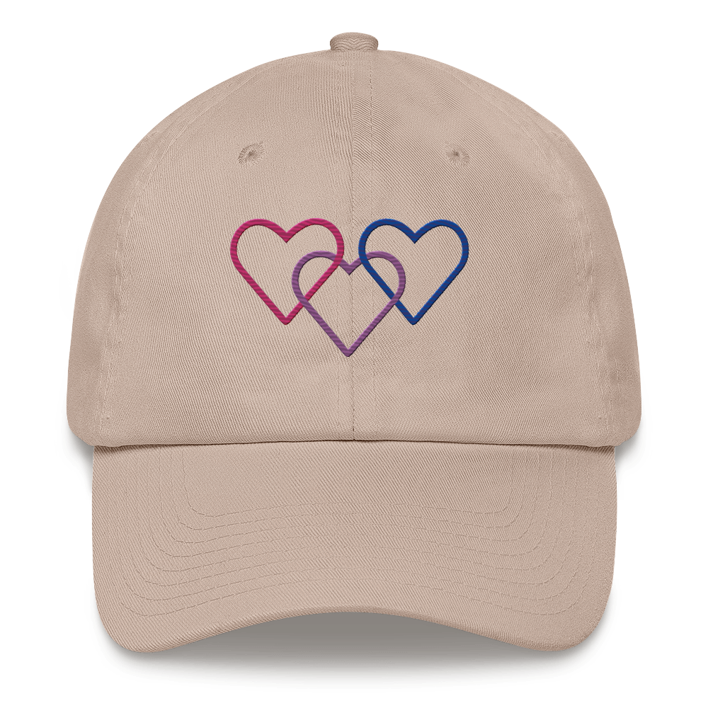 Bisexual Pride Hat: Interlaced Heart Outlines Embroidered Cap