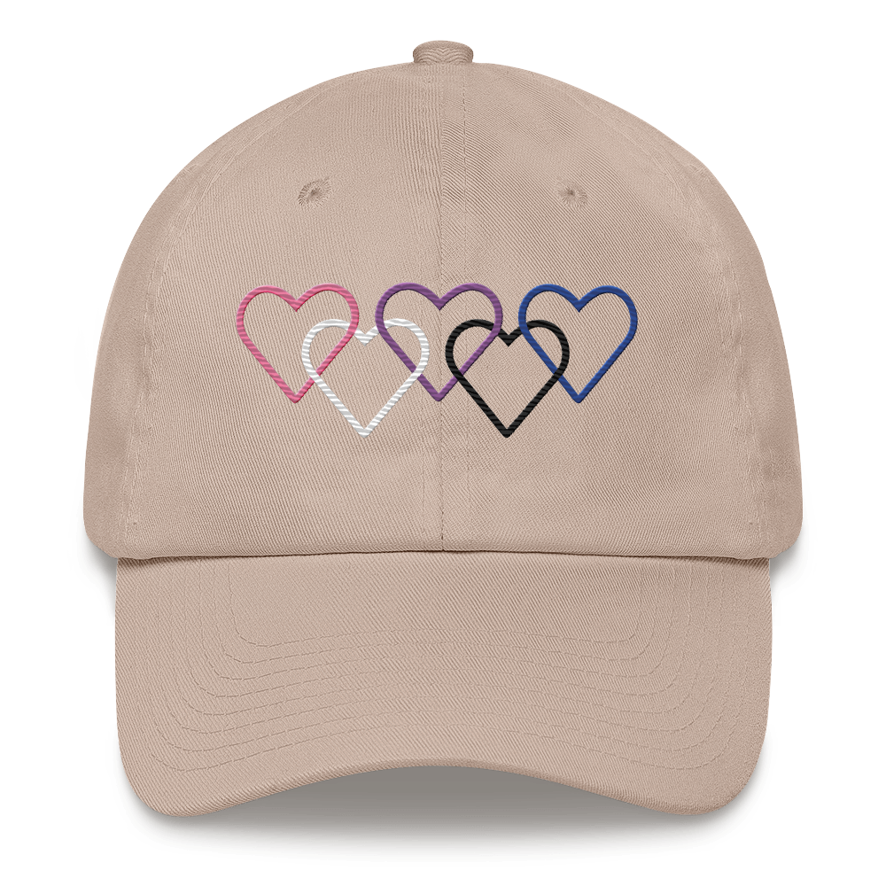 Genderfluid Pride Hat: Interlaced Heart Outlines Embroidered Cap