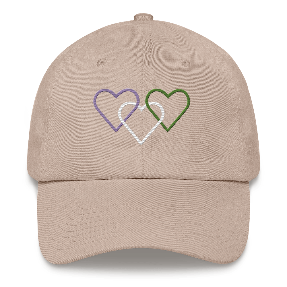 Genderqueer Pride Hat: Interlaced Heart Outlines Embroidered Cap