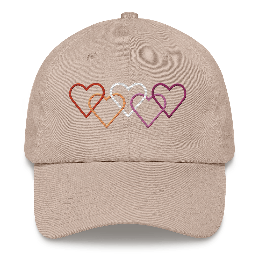 Lesbian Pride Hat: Interlaced Heart Outlines Embroidered Cap