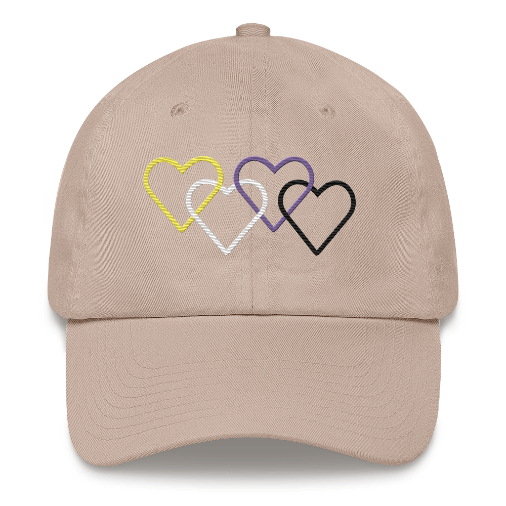 Nonbinary Pride Hat: Interlaced Heart Outlines Embroidered Cap