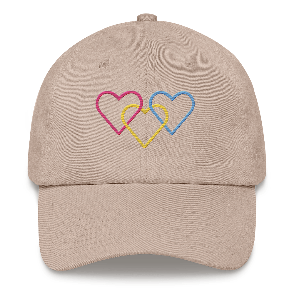 Pansexual Pride Hat: Interlaced Heart Outlines Embroidered Cap