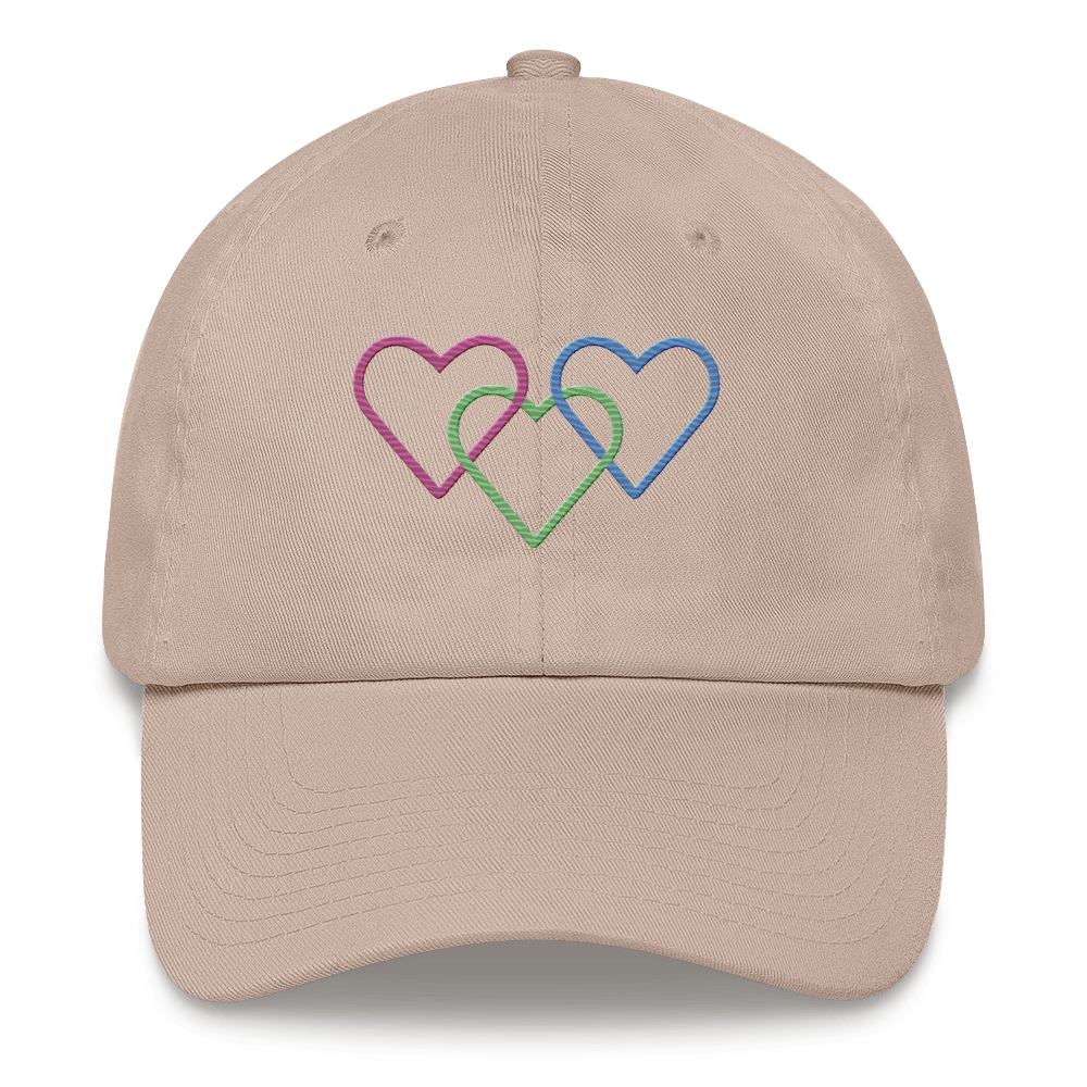 Polysexual Pride Hat: Interlaced Heart Outlines Embroidered Cap