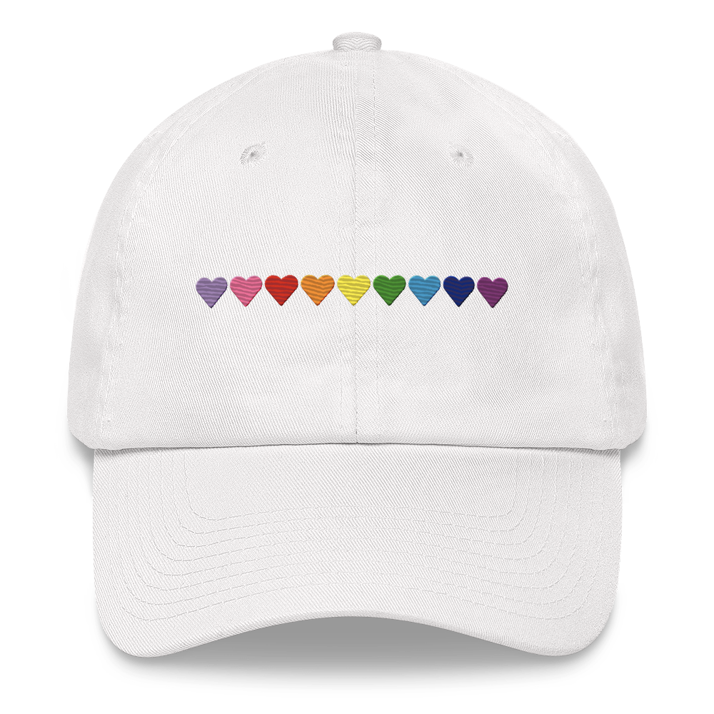 Embroidered Gilbert Baker Pride Hat: Pride Flag Horizontal Heart Design