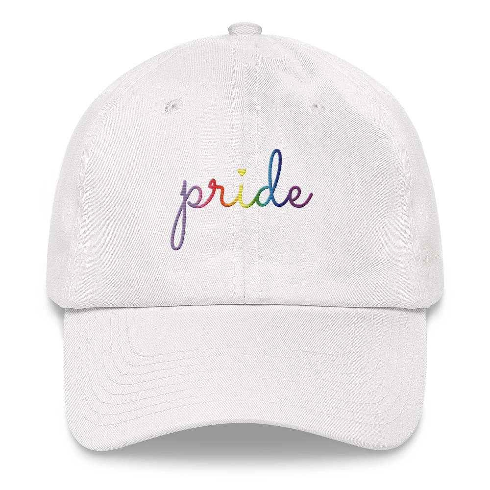 Gilbert Baker Pride Hat: Cursive 'Pride' in Gradient Colors