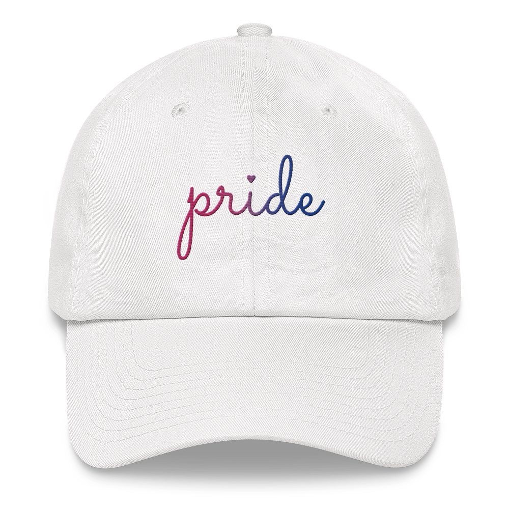 Bisexual Pride Hat: Cursive 'Pride' in Gradient Colors
