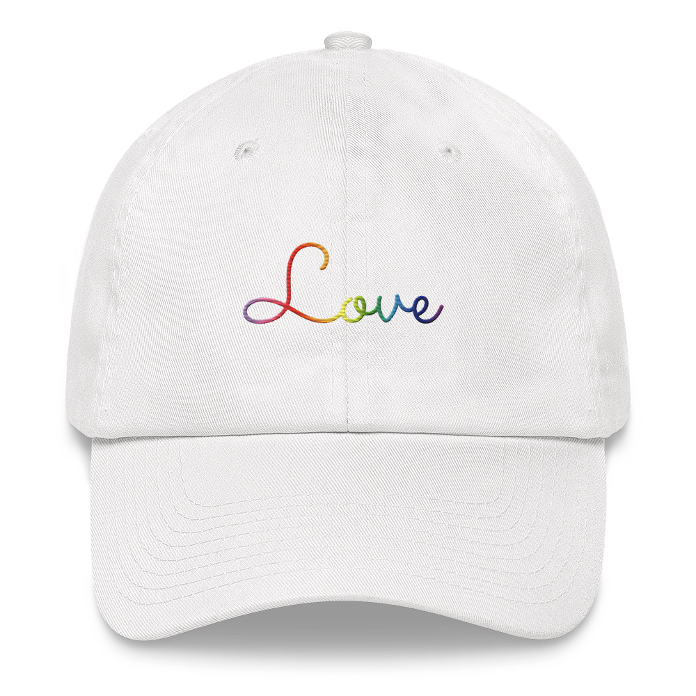 Gilbert Baker Pride Love Script Hat: Elegantly Embroidered Pride Cap