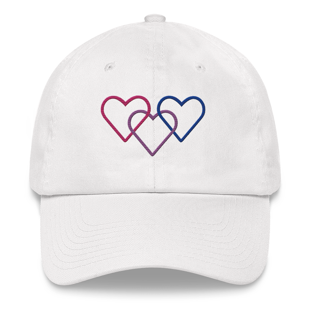 Bisexual Pride Hat: Interlaced Heart Outlines Embroidered Cap