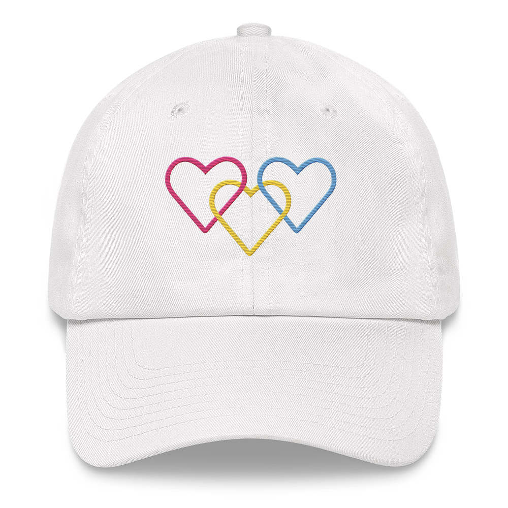 Pansexual Pride Hat: Interlaced Heart Outlines Embroidered Cap