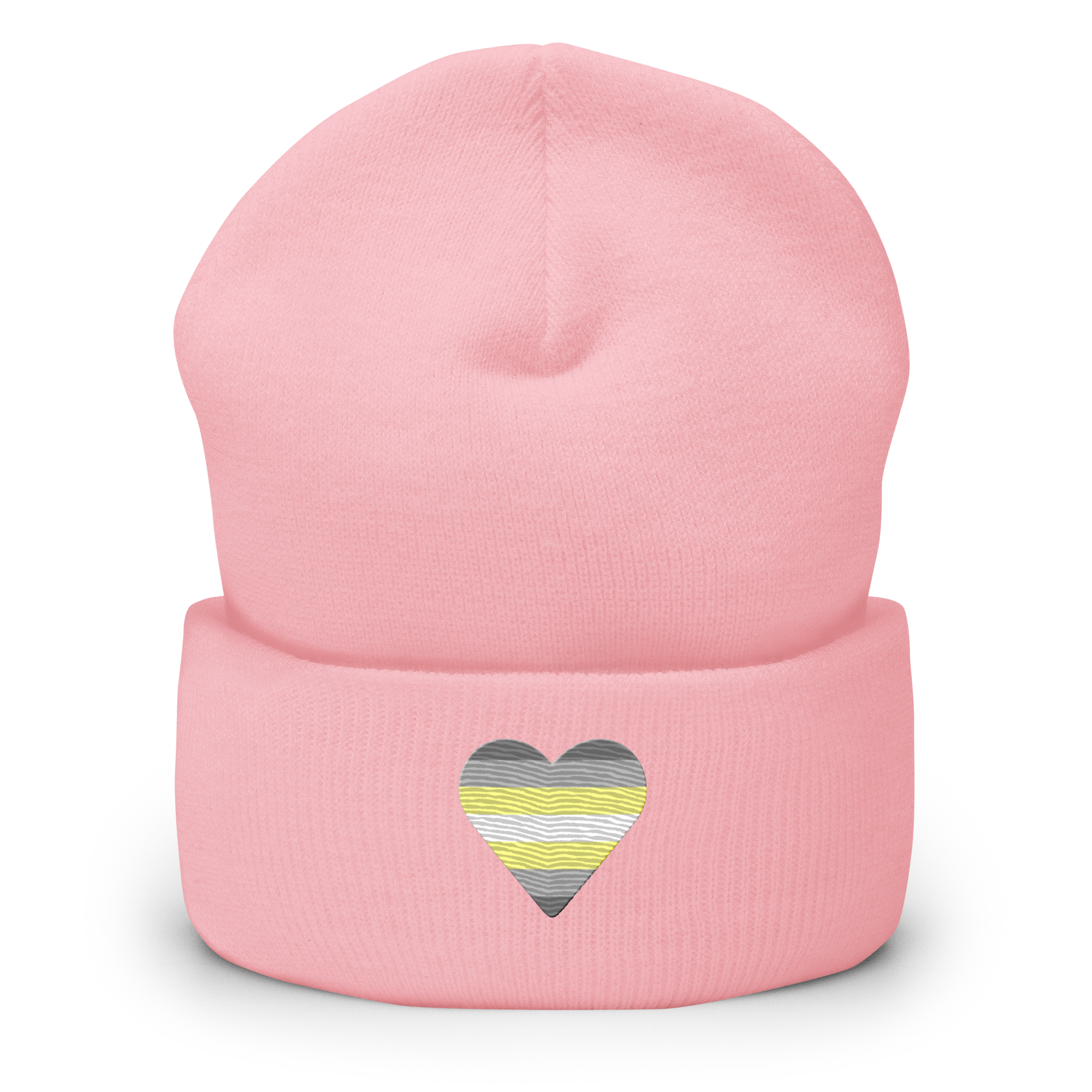 Demigender Flag Embroidered Heart Beanie: Celebratory LGBTQ+ Pride Design