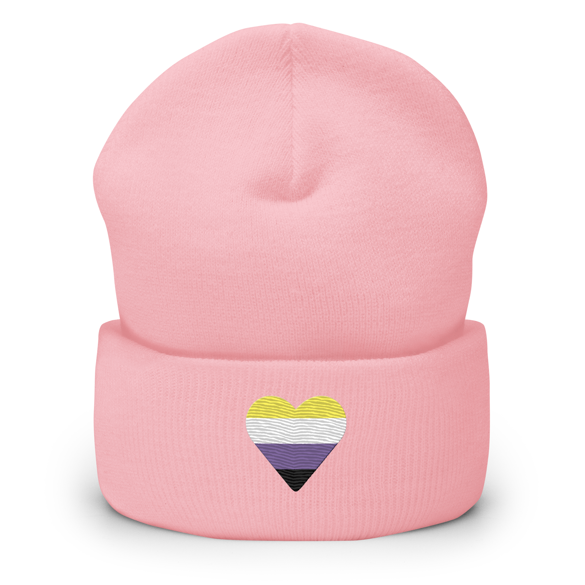 Nonbinary Flag Embroidered Heart Beanie: Celebratory LGBTQ+ Pride Design