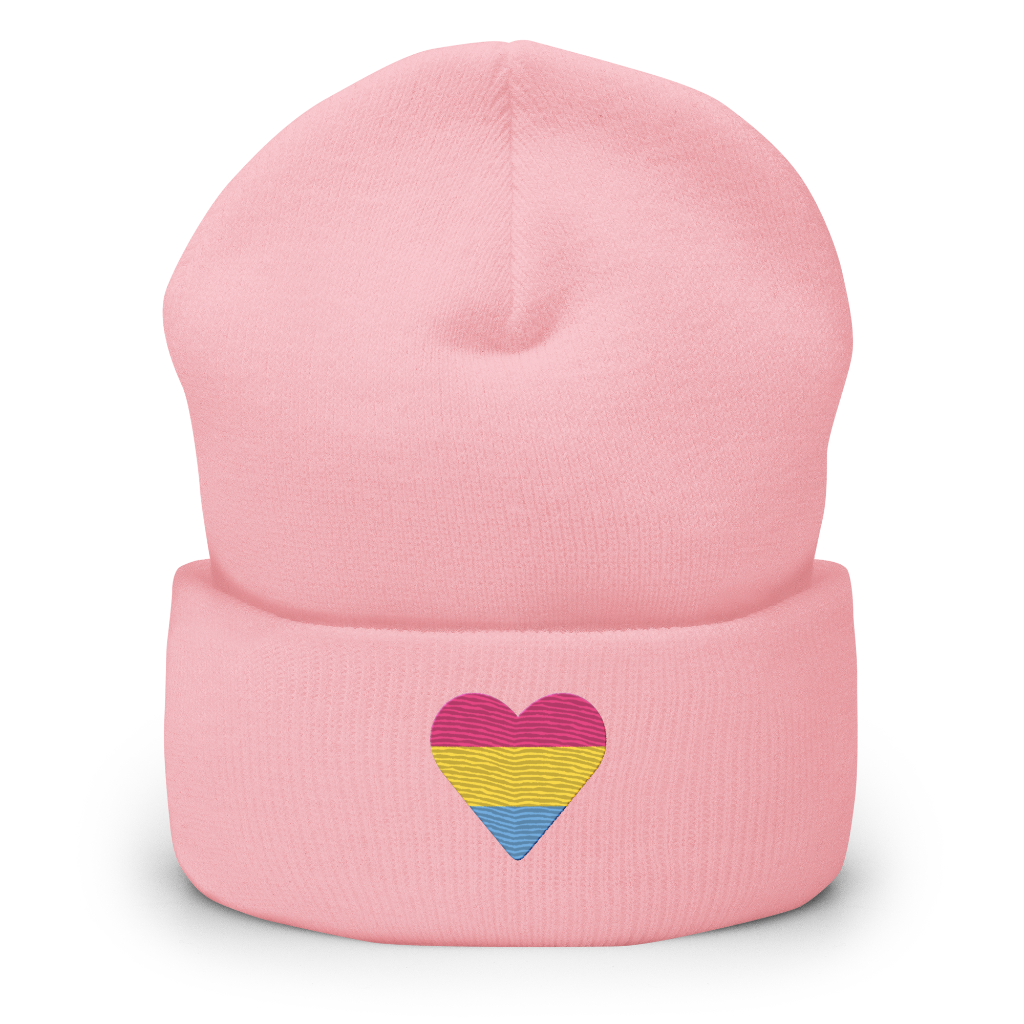 Pansexual Flag Embroidered Heart Beanie: Celebratory LGBTQ+ Pride Design