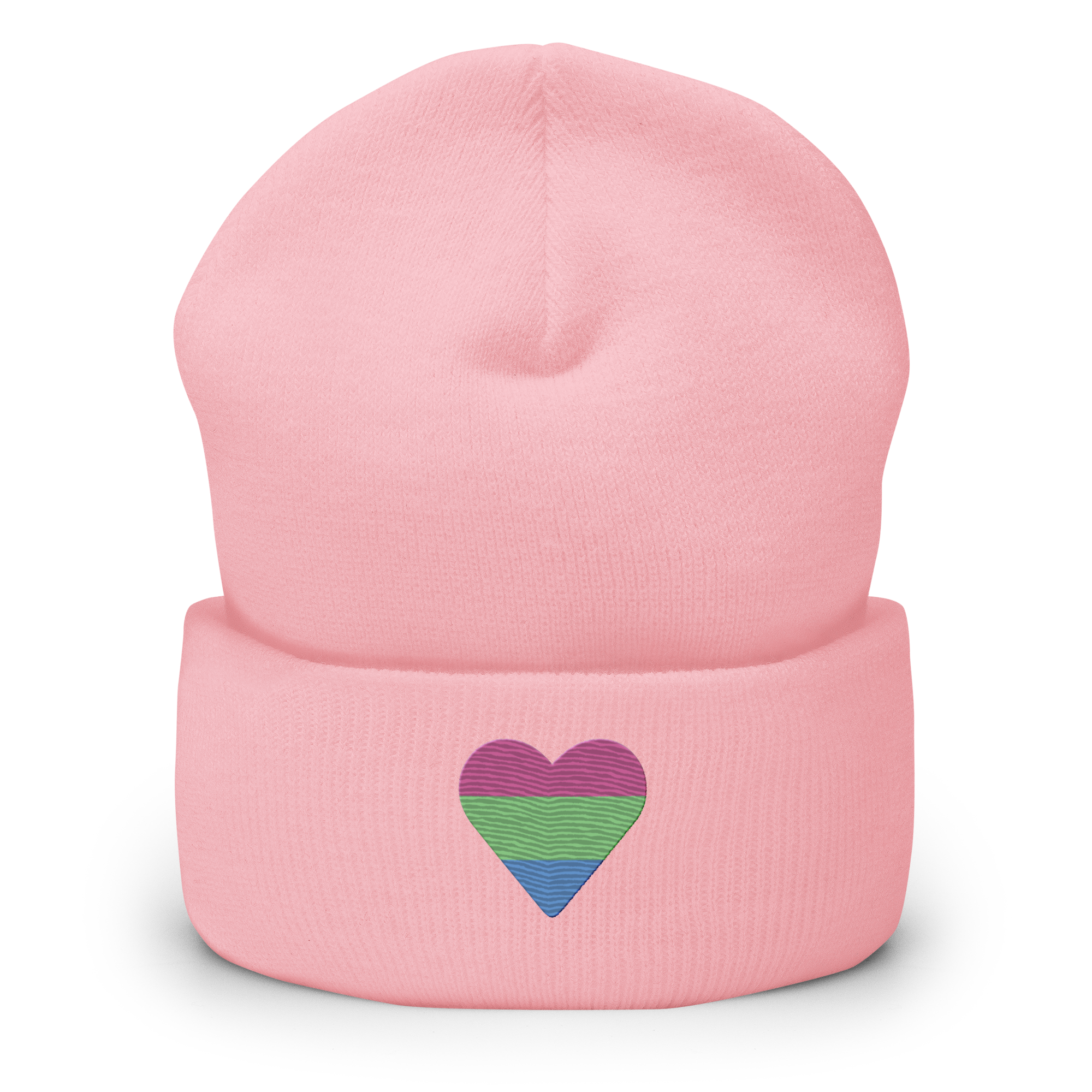 Polysexual Flag Embroidered Heart Beanie: Celebratory LGBTQ+ Pride Design