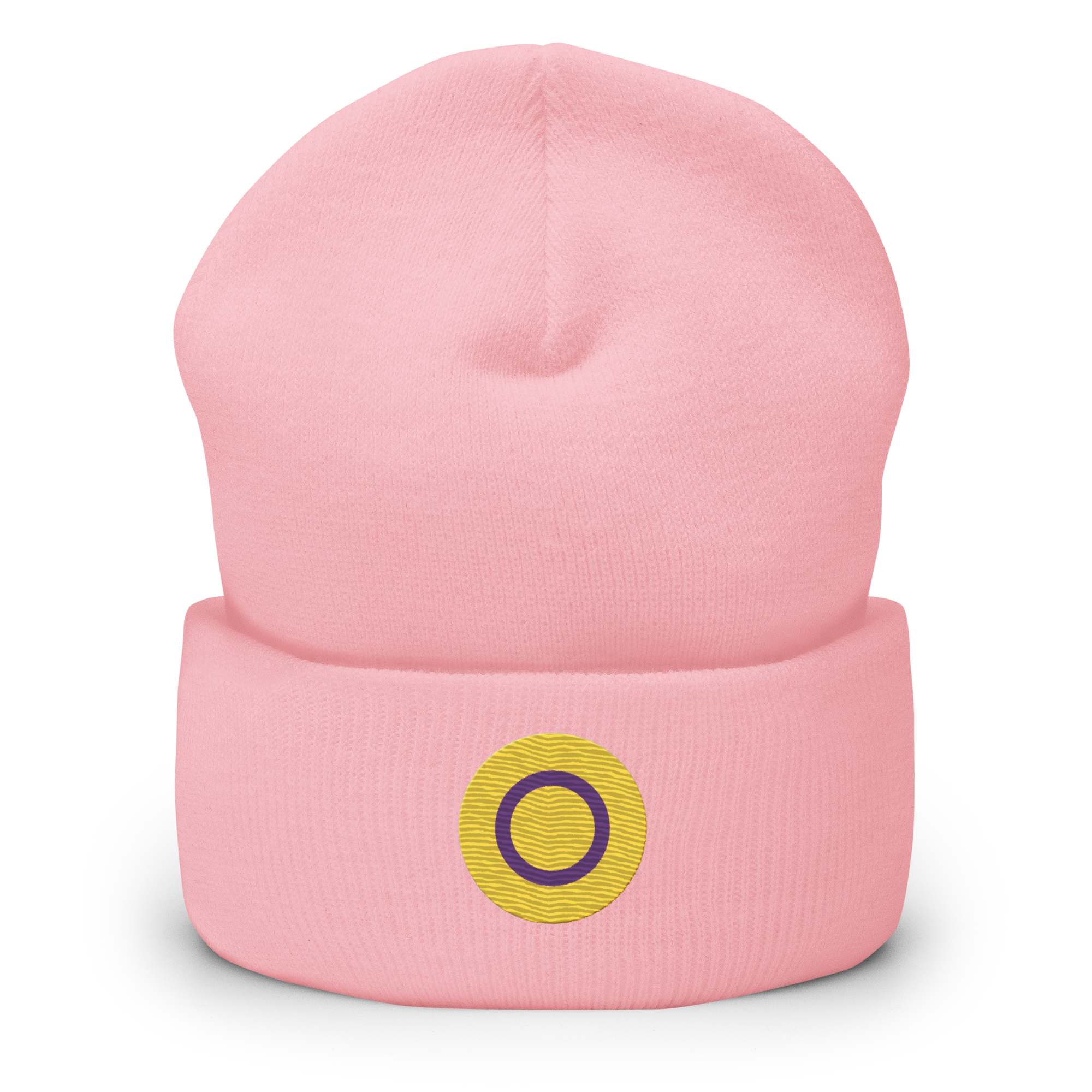 Intersex Flag Embroidered Circle Beanie: Celebratory LGBTQ+ Pride Design