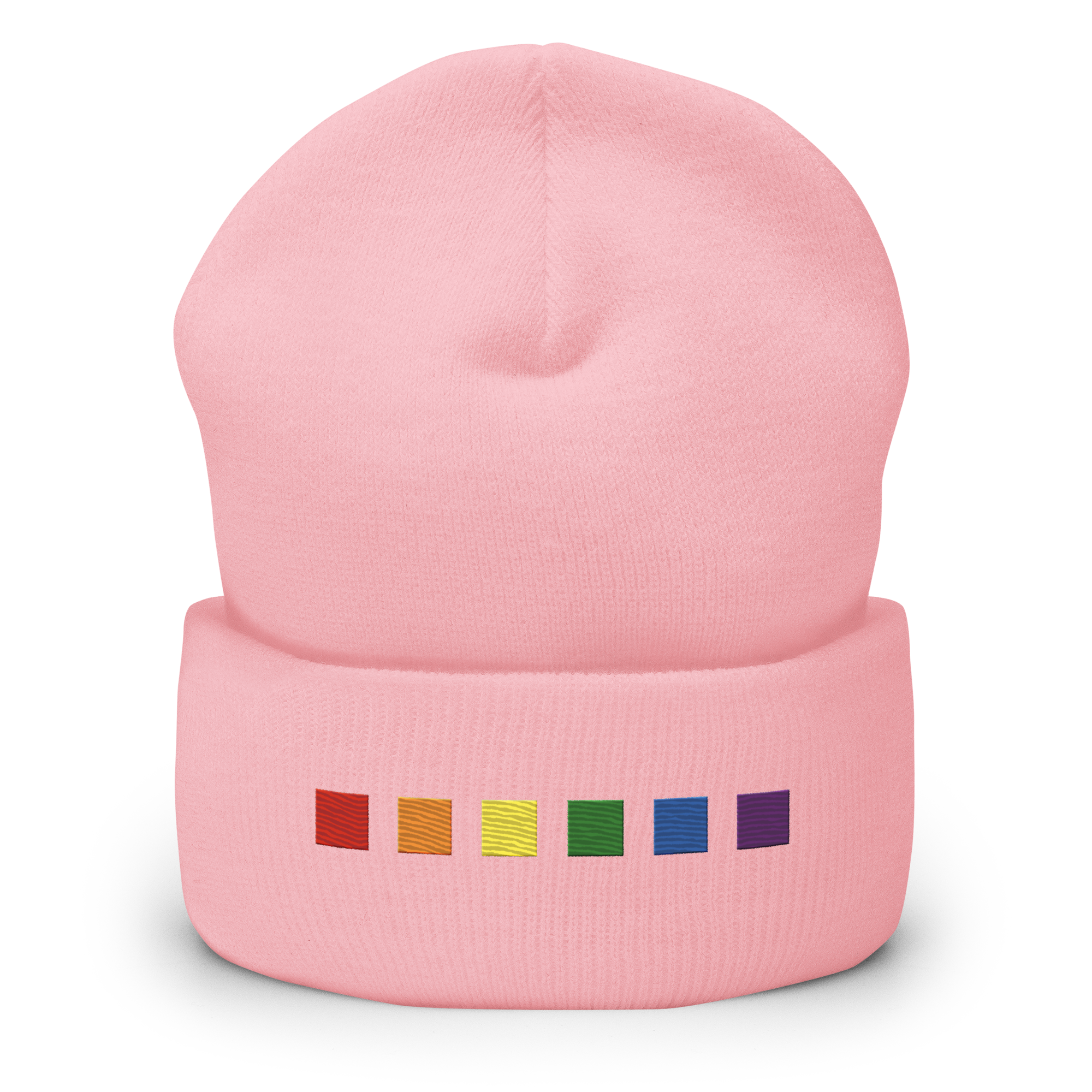 Embroidered Pride Beanie: Pride Flag Horizontal Square Design