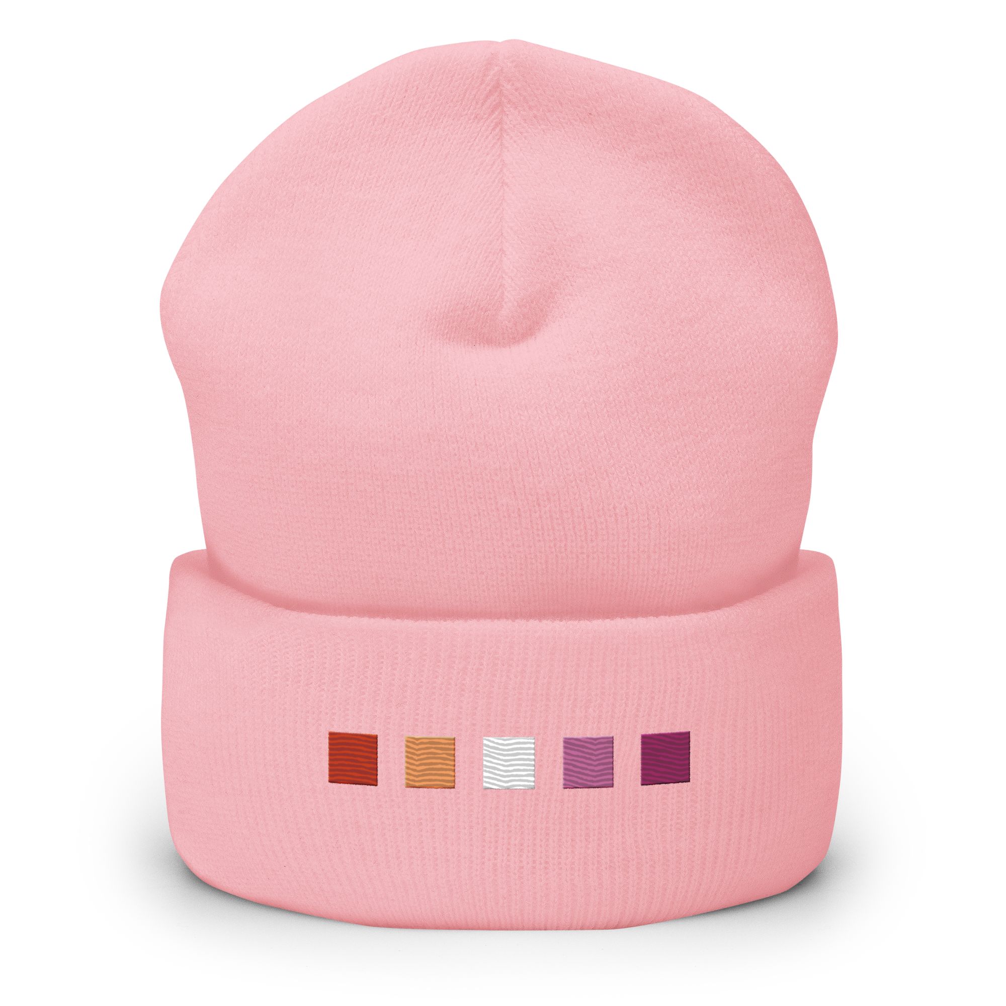 Embroidered Lesbian Beanie: Pride Flag Horizontal Square Design