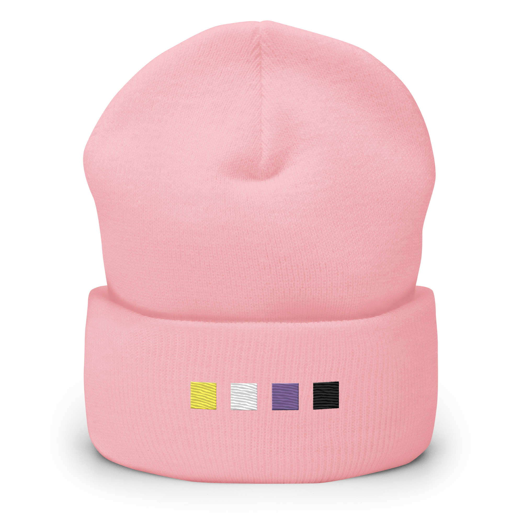 Embroidered Nonbinary Beanie: Pride Flag Horizontal Square Design