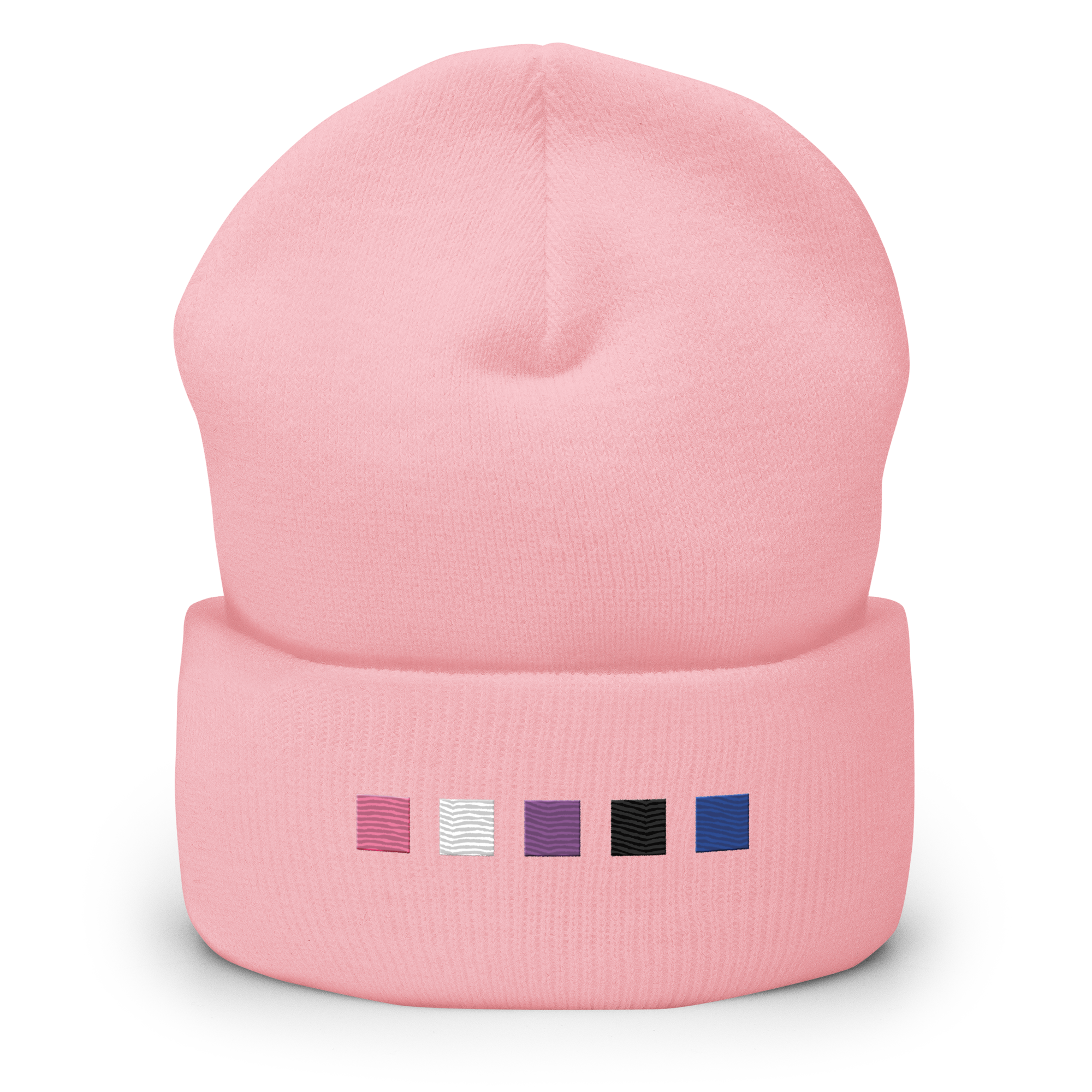 Embroidered Genderfluid Beanie: Pride Flag Horizontal Square Design