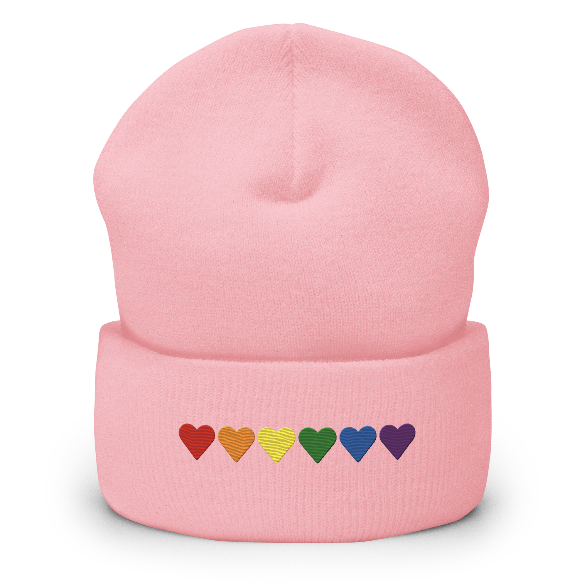 Embroidered Pride Beanie: Pride Flag Horizontal Heart Design