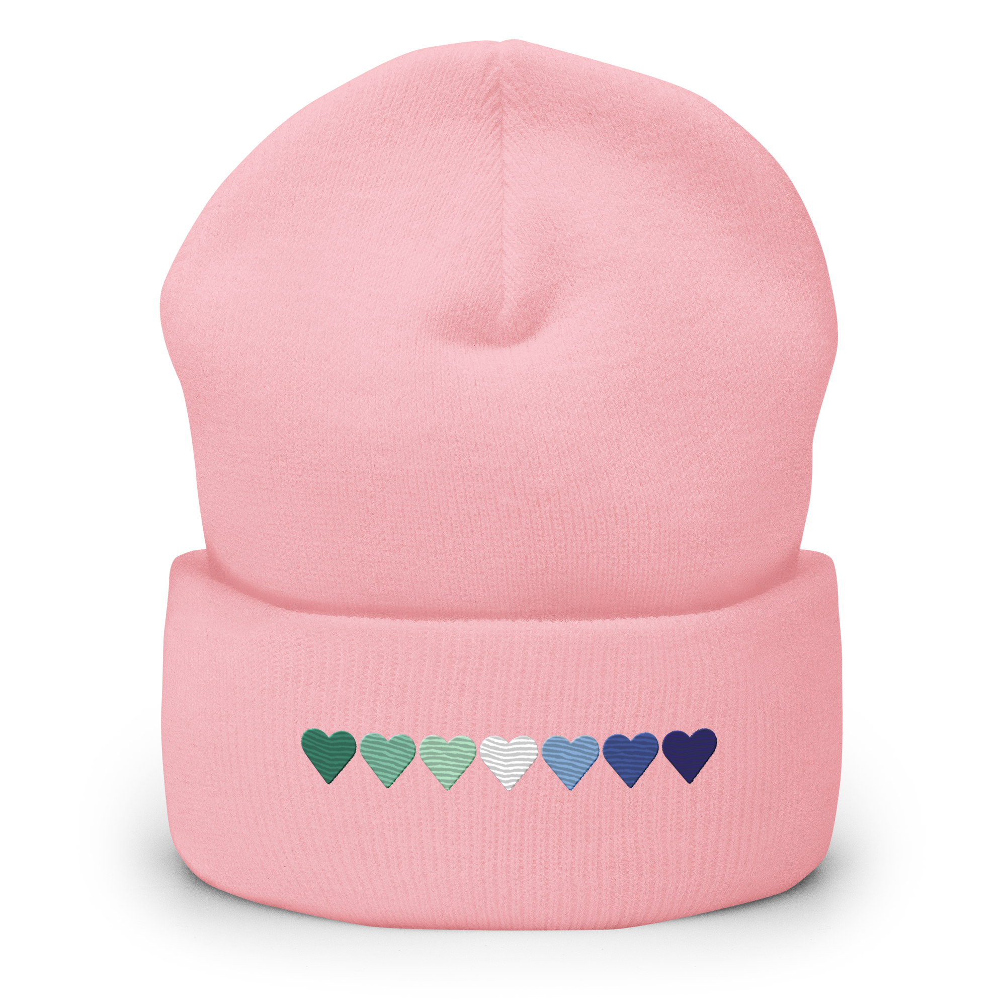 Embroidered Gay Pride Beanie: Pride Flag Horizontal Heart Design