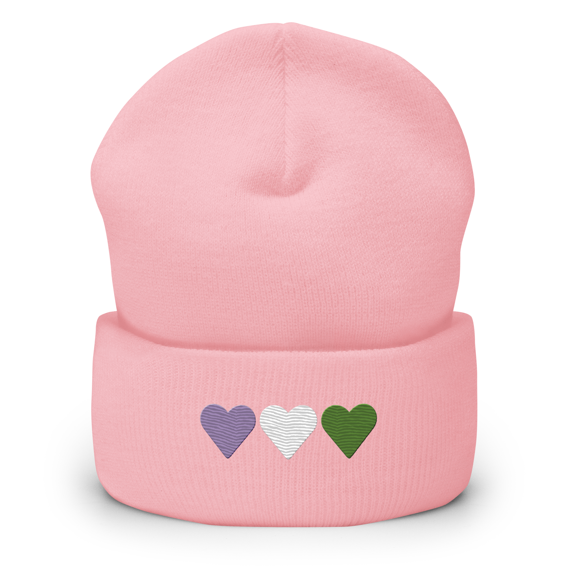 Embroidered Genderqueer Beanie: Pride Flag Horizontal Heart Design