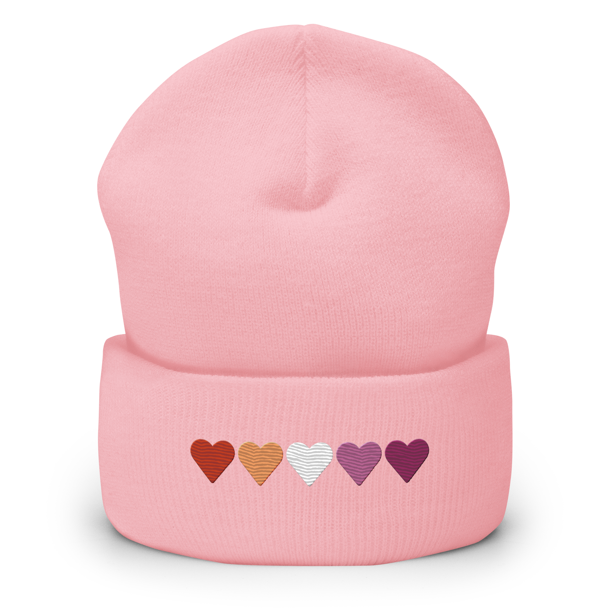 Embroidered Lesbian Beanie: Pride Flag Horizontal Heart Design