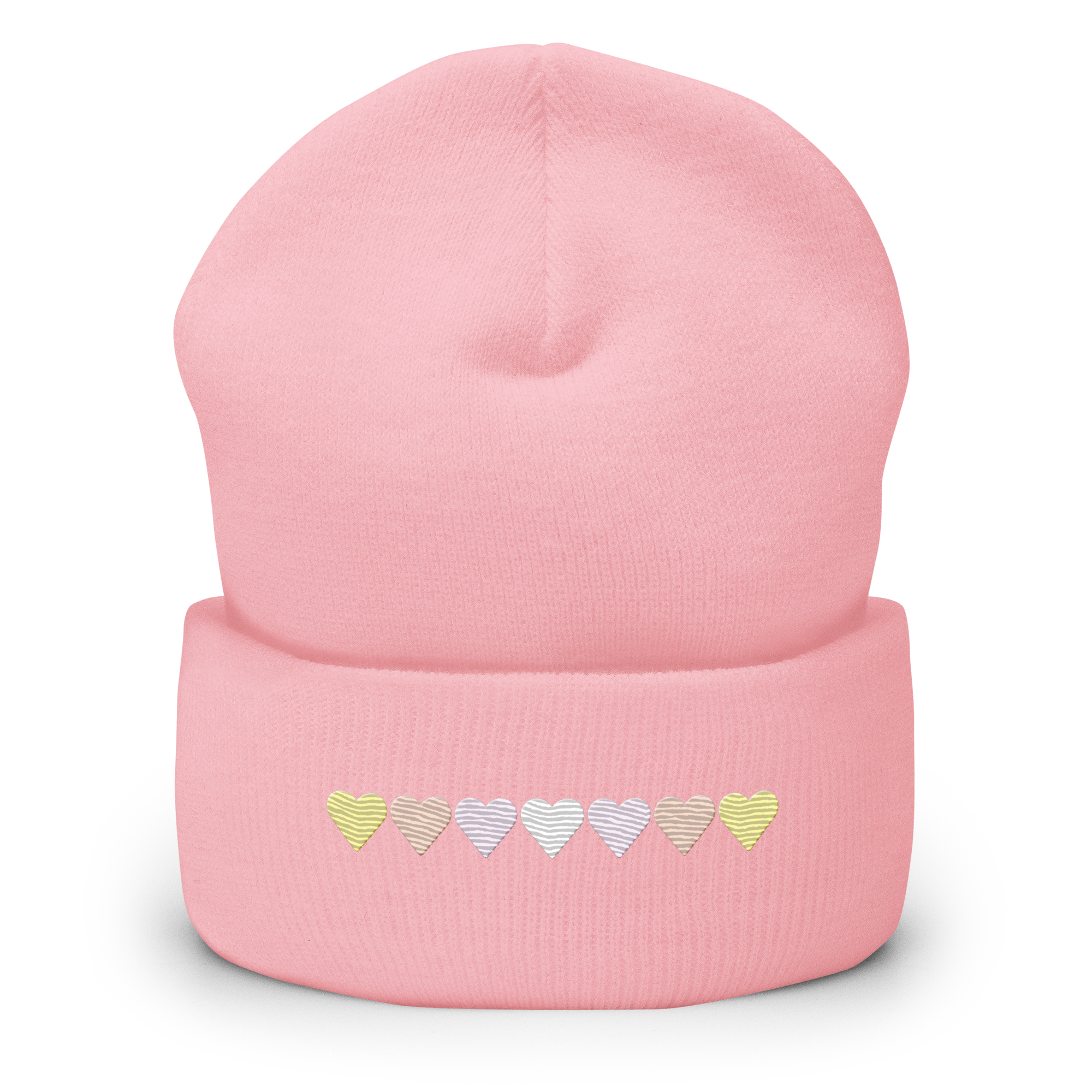 Embroidered Pangender Beanie: Pride Flag Horizontal Heart Design