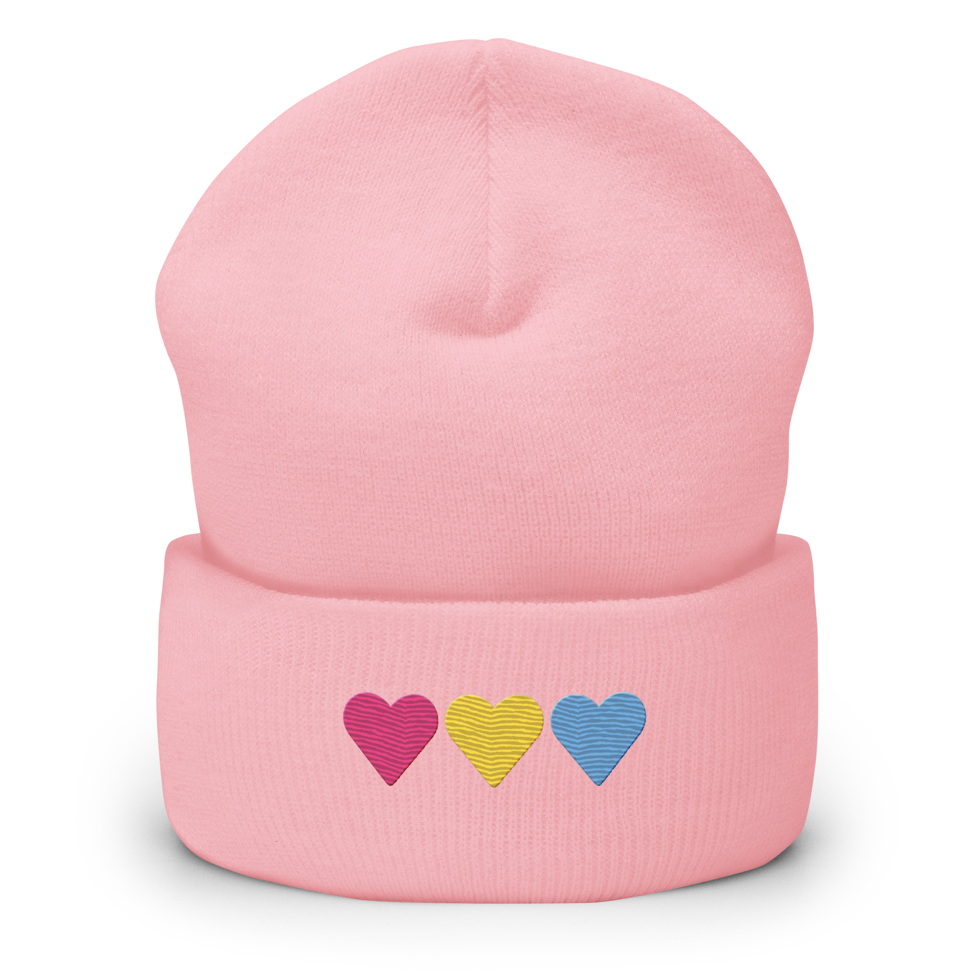 Embroidered Pansexual Beanie: Pride Flag Horizontal Heart Design