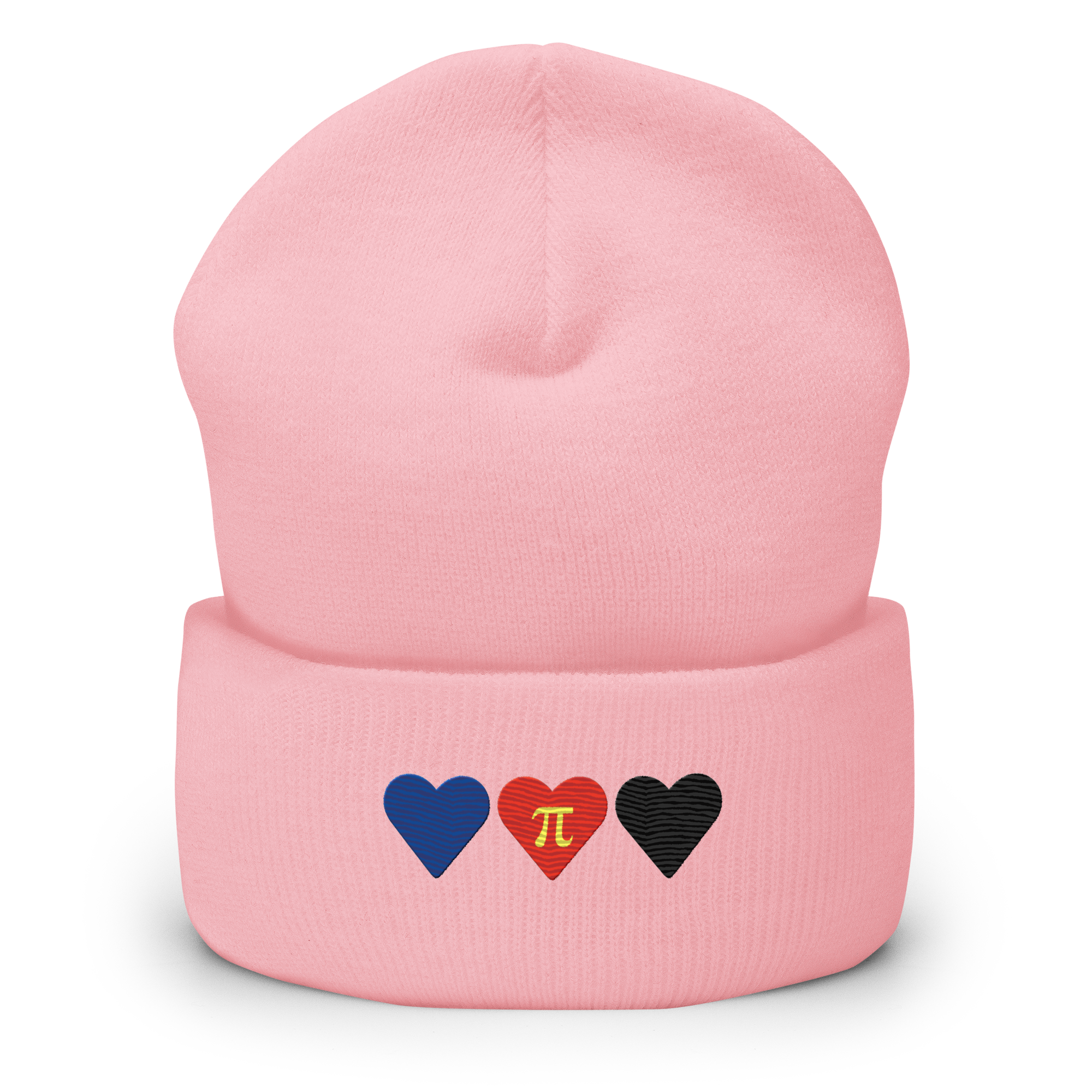 Embroidered Polyamory Beanie: Pride Flag Horizontal Heart Design