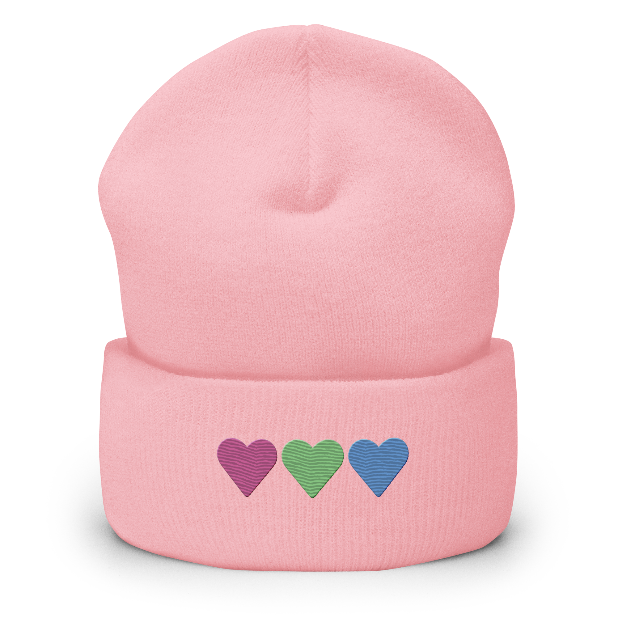 Embroidered Polysexual Beanie: Pride Flag Horizontal Heart Design
