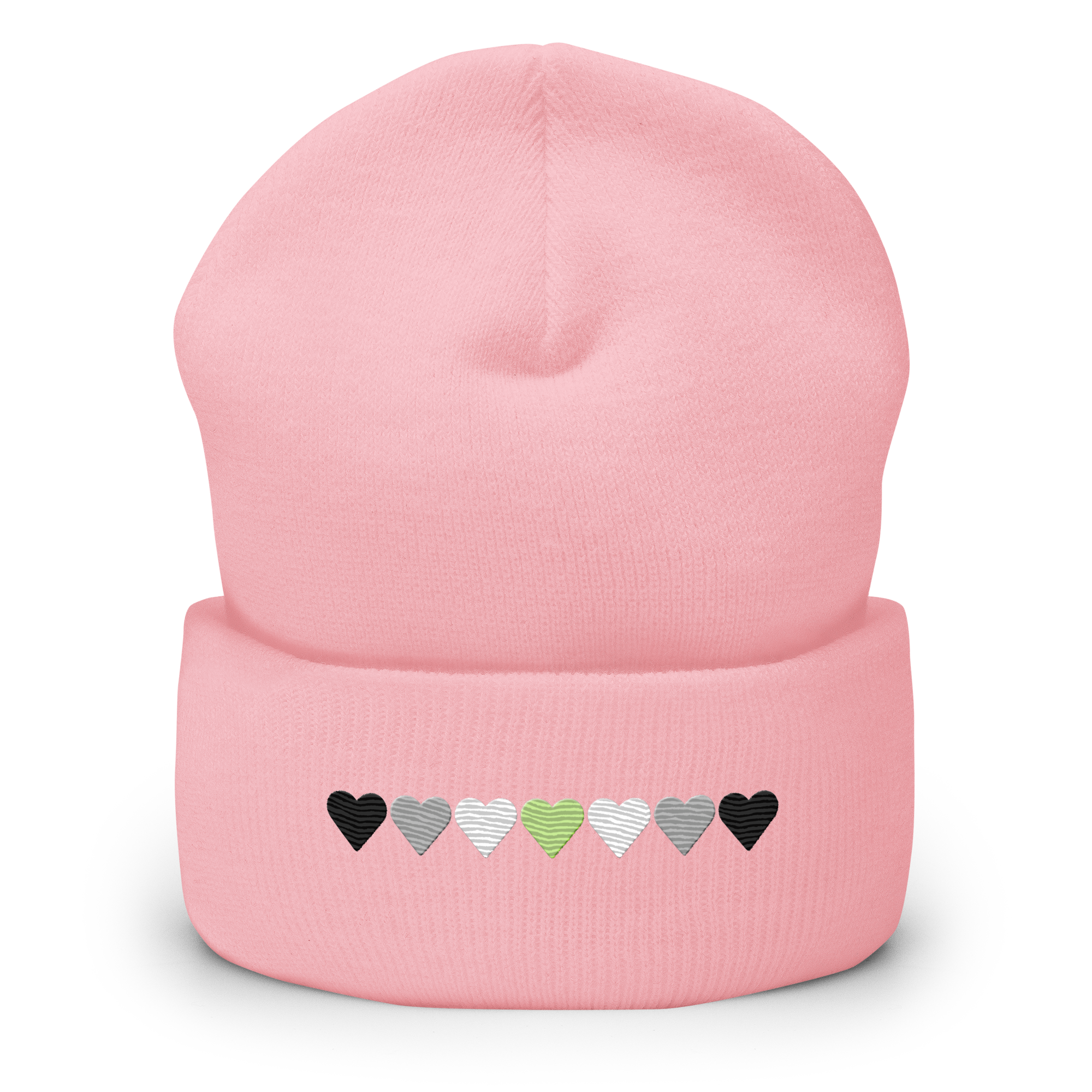 Embroidered Agender Beanie: Pride Flag Horizontal Heart Design